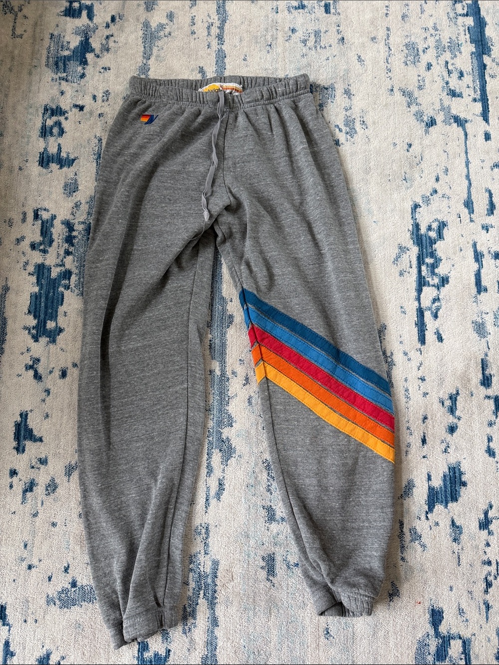 Aviator Nation Gray Sweatpants with Blue, Red & Orange Stripes